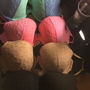 Bras green and blue. Pink tan and black